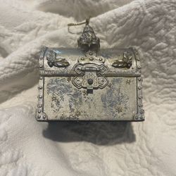 Silvertone Toy Box With Santa On Top Ornament