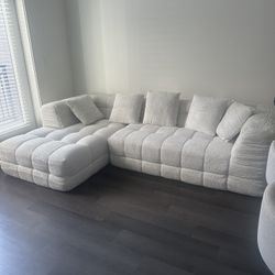 Chenille Boneless Couch Comfy Modular Sectional 2 pice Sofa with Tufted Design