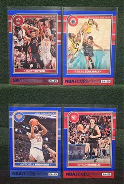 (4) 2024-25 NBA Hoops - Blue Parallel Jimmy Butler, Mitchell Robinson, Bilal Coulibaly, Dyson Daniels 