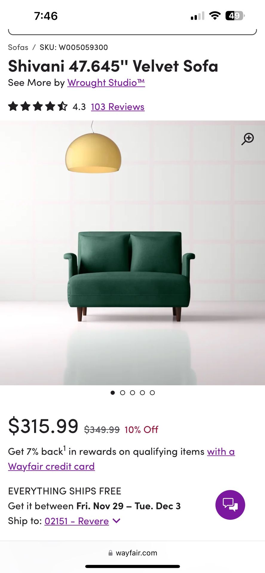 Velvet Sofa/Twin Bed