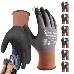 new 6 Pairs Safety Work Gloves Sandy Nitrile Coated LT5626, Max Abrasion Resistant Heavy Duty Working Gloves with Grip for Men Women, Touch-Screen, fo