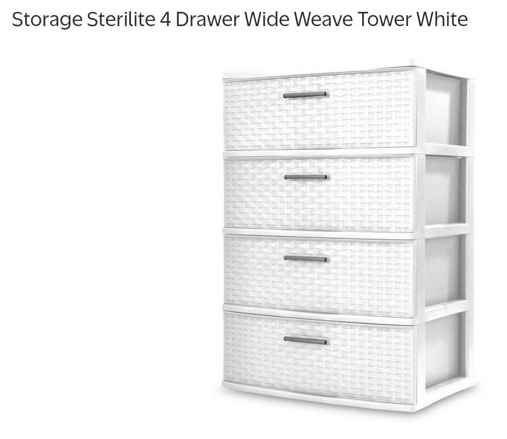 Storage Sterilite 4 Drawer Wide Weave Tower White