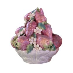 Mid Century Tulip Basket Of  Strawberries And Flowers Made In Italy DAMAGED