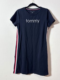 Tommy Hilfiger Women's T-Shirt Dress Navy Blue Side Stripes Cotton