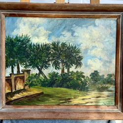 ⭕️ Vintage 1943 Original Oil Florida Landscape Painting On Board