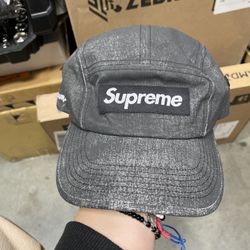 Supreme Box Logo Cordura Washed Canvas Denim Camp Charcoal Gray 5 Panel