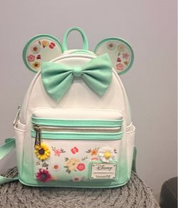 Loungefly Disney Floral Mini Backpack-Mint & White