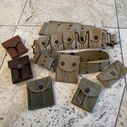 Nice vintage antique collection military belts pouches gear WW2 WWII army leather