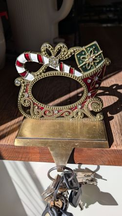 brass Sleigh Picture Frame Christmas gift Ornament xmas Holiday w key holder Decor