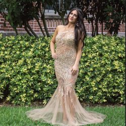 Jovani Gold Sequins Prom Dress - Gown - Designer Prom 