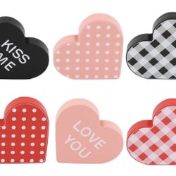6Pcs Valentines Day Decor Valentine's Day Wood Heart Sign Centerpiece Sticks Valentines Day Confession Love Decor Crafts Letter Table Decorations Cent
