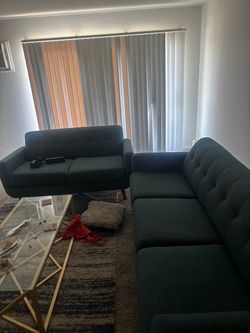 Dark Green Tufted Sofa Set