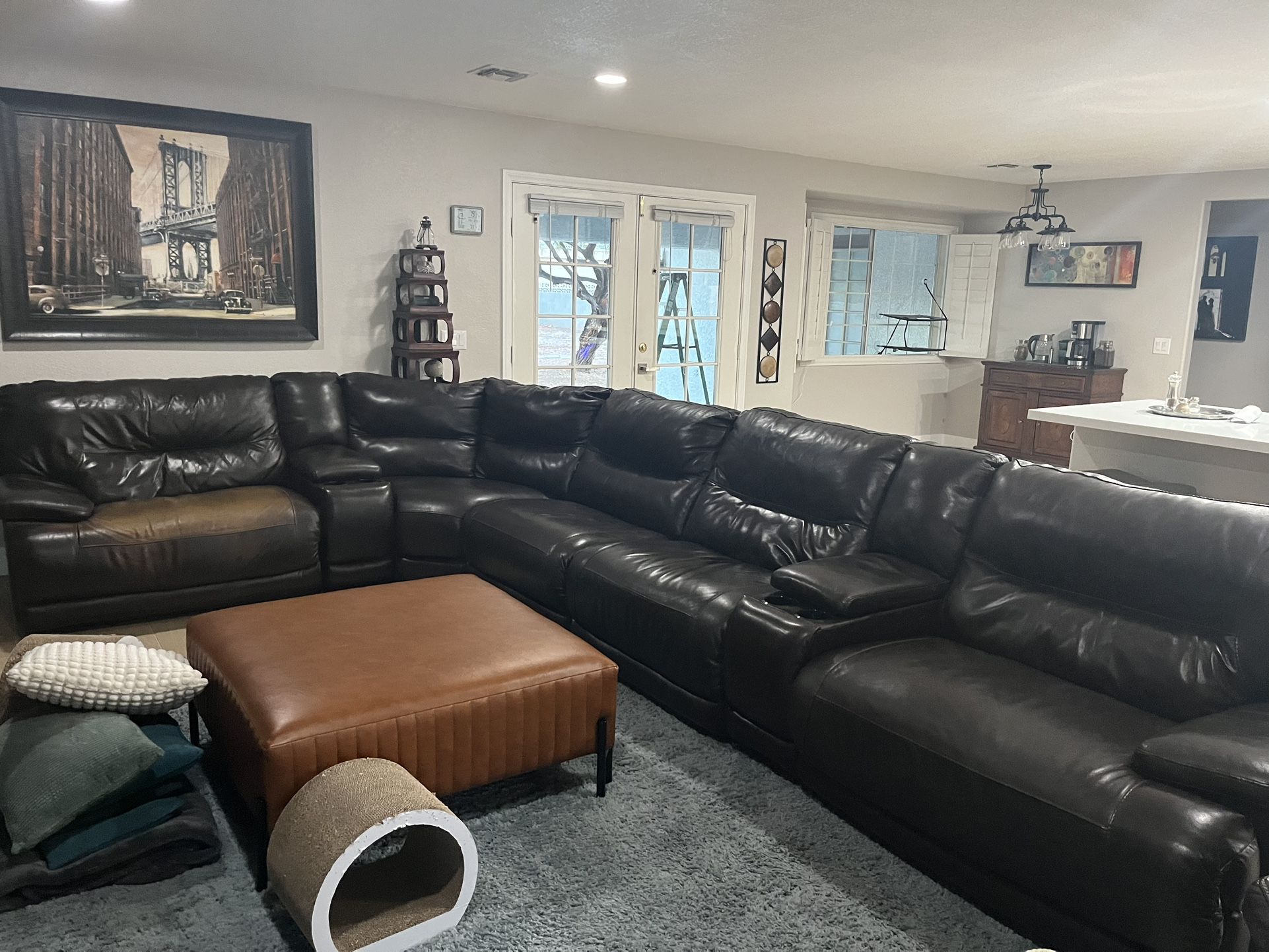 Real Leather Reclining Sectional, Ottoman & Recliner Chair - MUST GO ASAP!