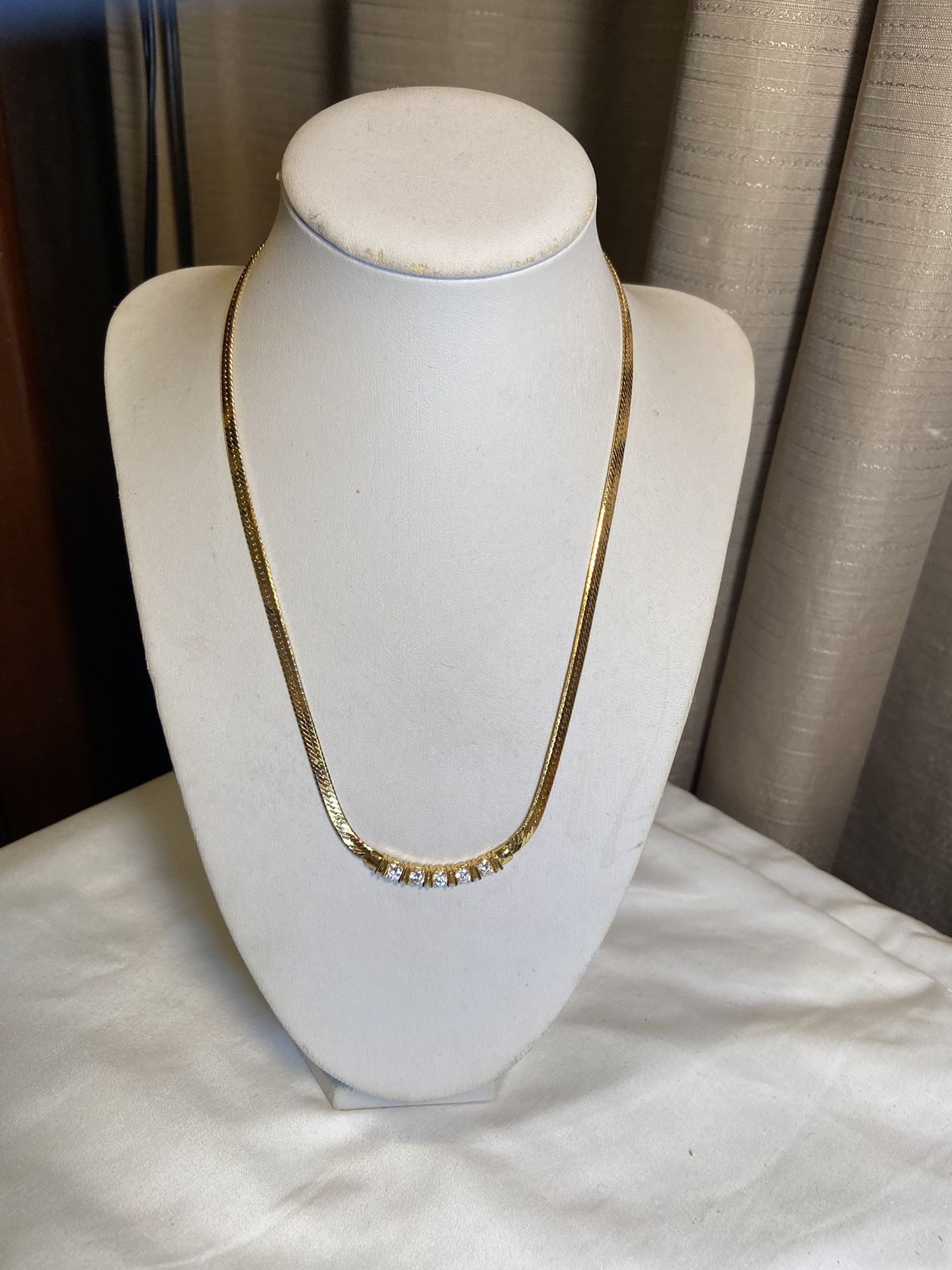 Gold Tone Chain & CZ Necklace