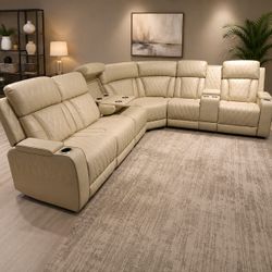 Leather Reclining Sectional Sofa with Cup Holders