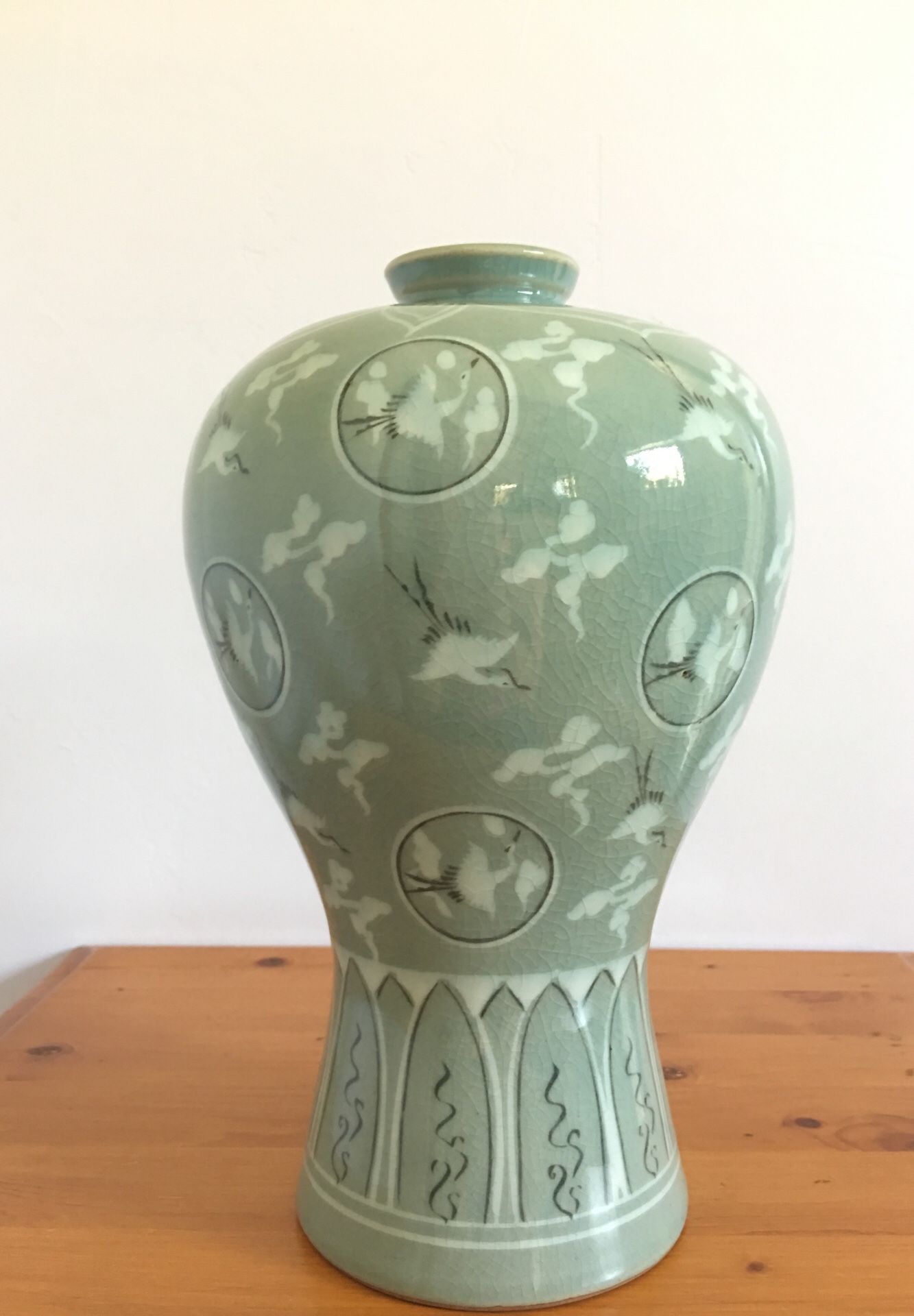 Vintage celadon crackle glazed Korean vase