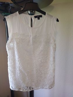 GNW White Lace Overlay Sleeveless Blouse