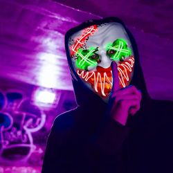 Halloween LED Clown Mask Adult & Kids EL Wire Scary Purge Mask Costume Light up Party
