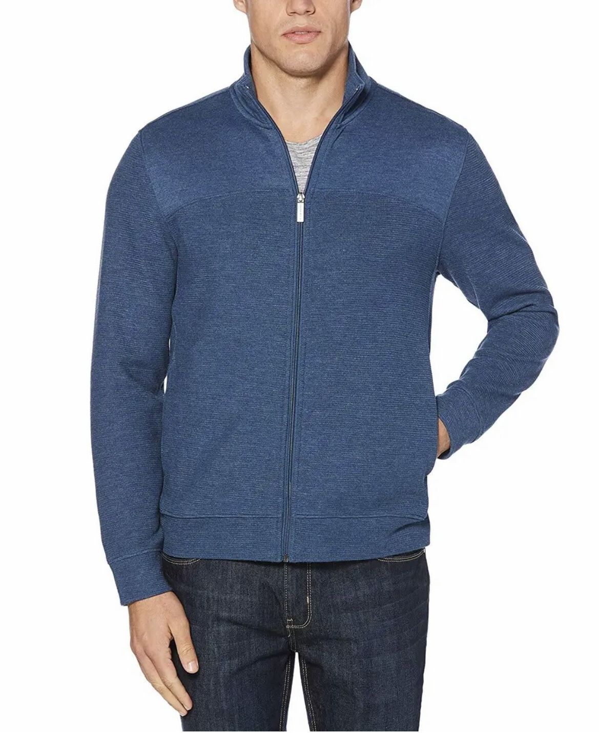 NEW MENS PERRY ELLIS TEXTURED KNIT FULL ZIP JACKET SWEATER 3 COLORS XL