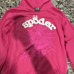 Authentic Pink Sp5der Hoodie Size Small – Web Graphic Streetwear 