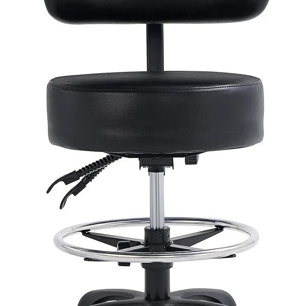Lilfurni Black Faux Leather Swivel Rolling Office Stool Chair For Office Spa Tattoo Salon Shop Dentist Doctor Lab Massage 