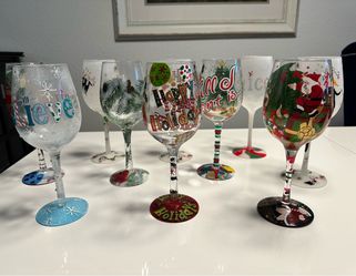 10 Lolita Painted Wine Glasses Christmas Party Santa Believe