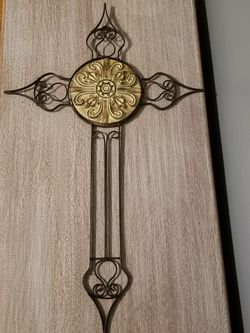 Cross; artwork; brown metal- $6