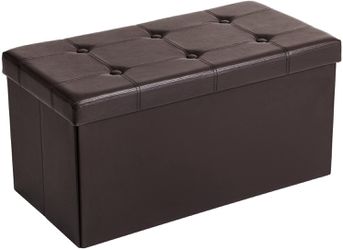 30 Inches Faux Leather Folding Storage Ottoman Bench, Storage Chest Footrest Coffee Table Padded Seat, Brown