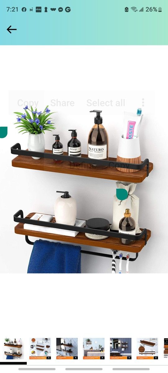 Avantru, Bathroom Floating Shelves, Bathroom Wall Shelves, 100% Solid Pinewood, Shelf with Towel Bar, Rustic Wall Shelves, for Kitchen, Bathroom, Set