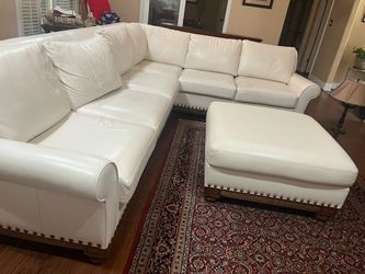 White Leather Sectional Sofa with Ottoman