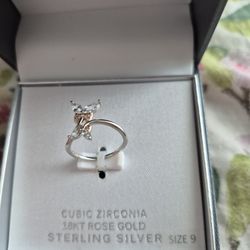 PRIMROSE Sterling Silver Cubic Zirconia 18K Rose Gold Butterfly Ring