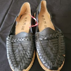 black, handwoven leather huarache sandals