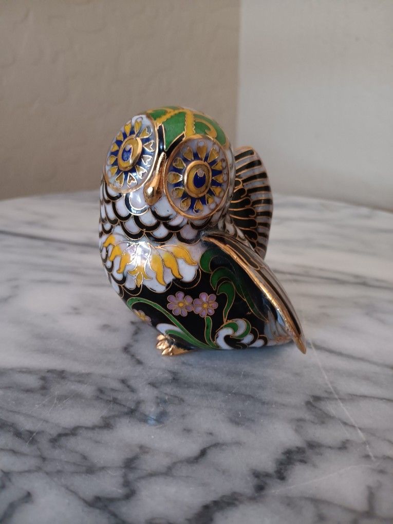 $59 Vintage Faberge and Franklin Mint Colisonne Owl Cloisonne Collection MUSCANY Owl 22K Gold
