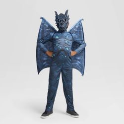 BRAND NEW W TAGS SZ SMALL BLUE LIGHT-UP DRAGON COSTUME W WINGS AND MASK