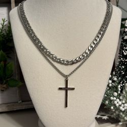 Stainless Steel Cross Necklace Men Women Unisex Chain Choker Religious Christian
