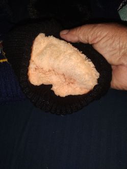 Three beanies two blue and black