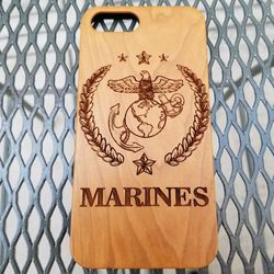Marine design laser engraved wood case cherry wood case for iPhone and Samsung Galaxy