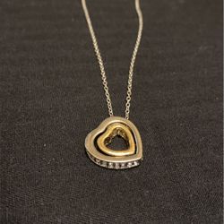 Women’s Silver Plate Gold And Silver Rhinestone Heart Necklace 22”