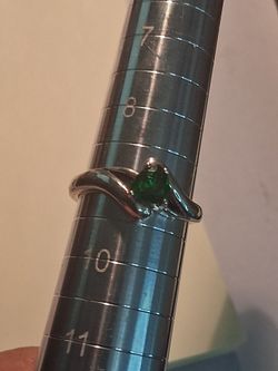 Silver Ring with Green Stone Size 9