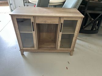 Modern Farmhouse Wood Cabinet – Glass Doors, Storage Console