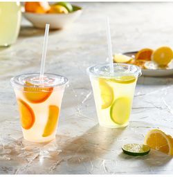12 oz Clear Plastic Cups with Lids [100 Sets]