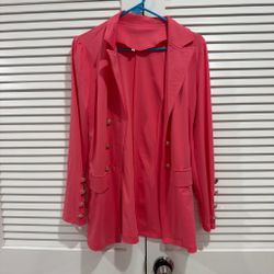 M-L coral  Double-Breasted Blazer with Gold Buttons