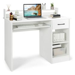 #46 22" Wide Computer Desk Writing Study Laptop Table w/ Drawer & Keyboard Tray White