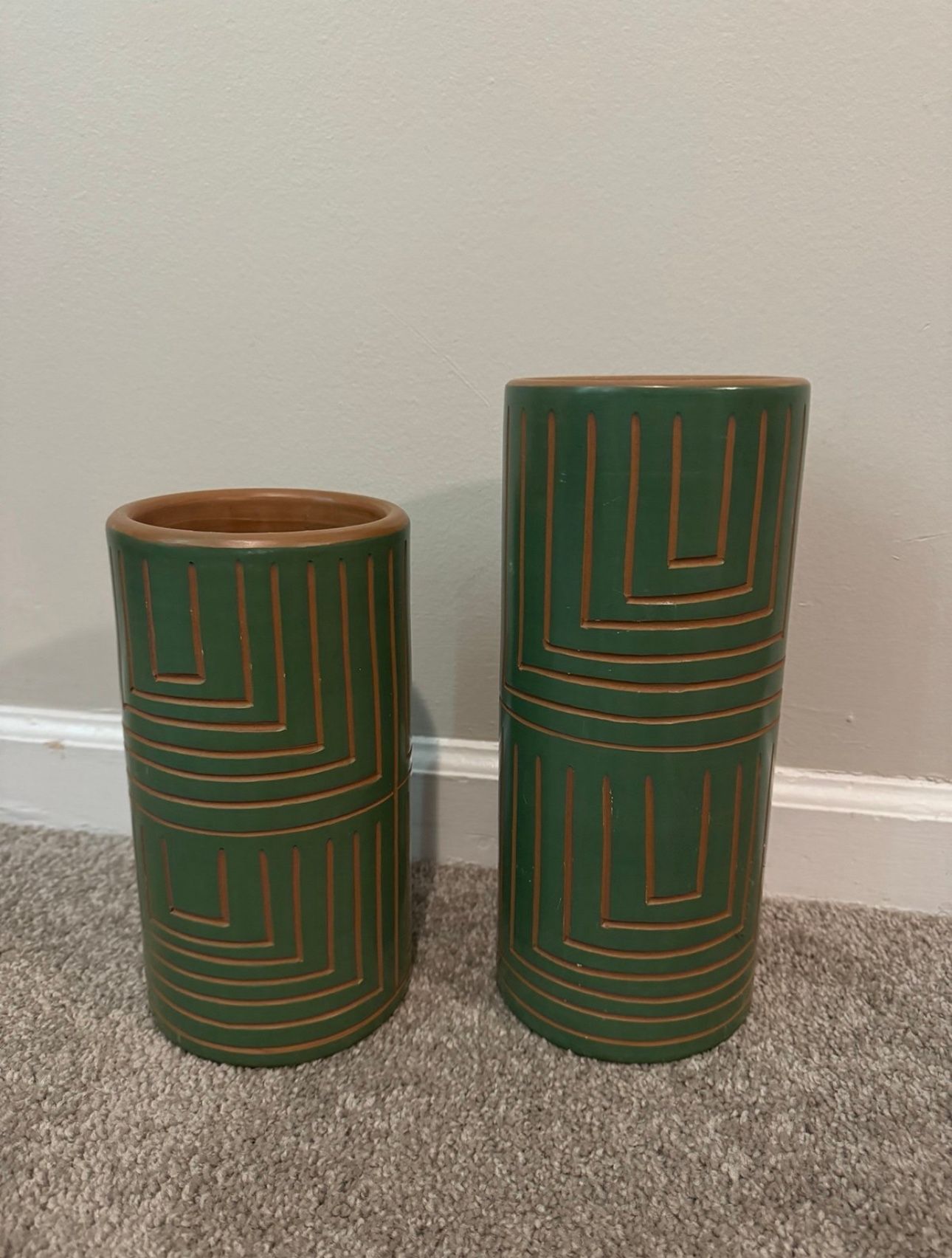 Green Ceramic Flower Vases Cylinder Set
