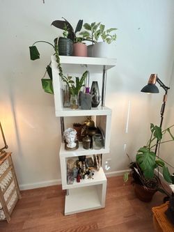Modern Geometric Display Shelf Bookcase – White & Chrome