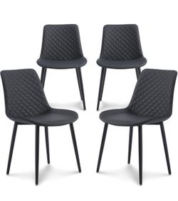 4pcs Dining Chairs  , Upholstered Mid Century Modern Dining Room Chairs, Leather Kitchen Chair with Metal Legs, Black