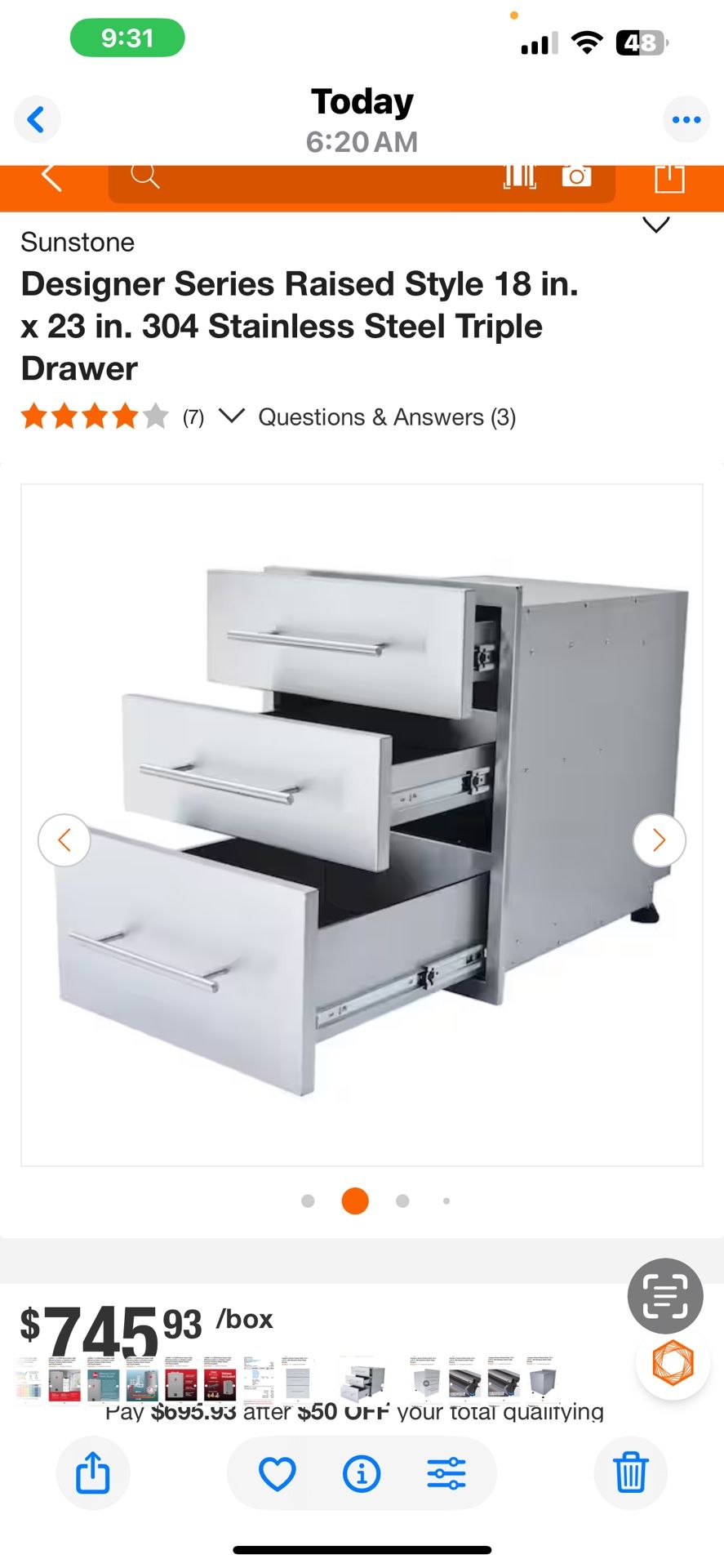 Sunstone Designer Series Raised Style 18 in. x 23 in. 304 Stainless Steel Triple Drawer