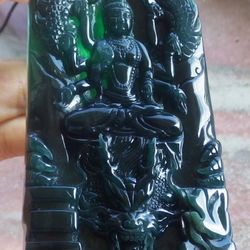 Certificate Jadeite jade Green Wealth mercy Dragon Guanyin Pendant 