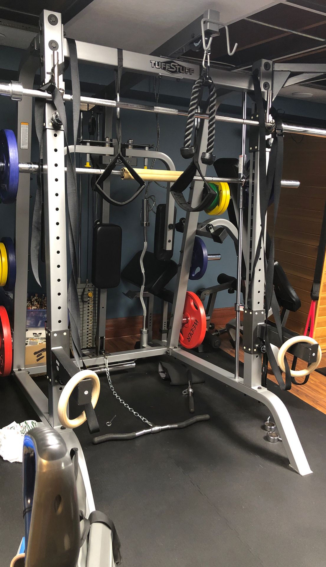 Tough stuff squatting cage and more, Lots of weights all premium stuff