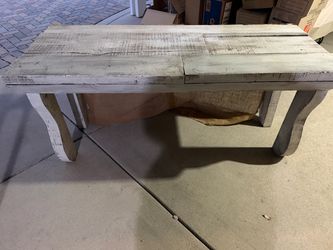 Rustic Distressed White Wooden Bench Sofa Table